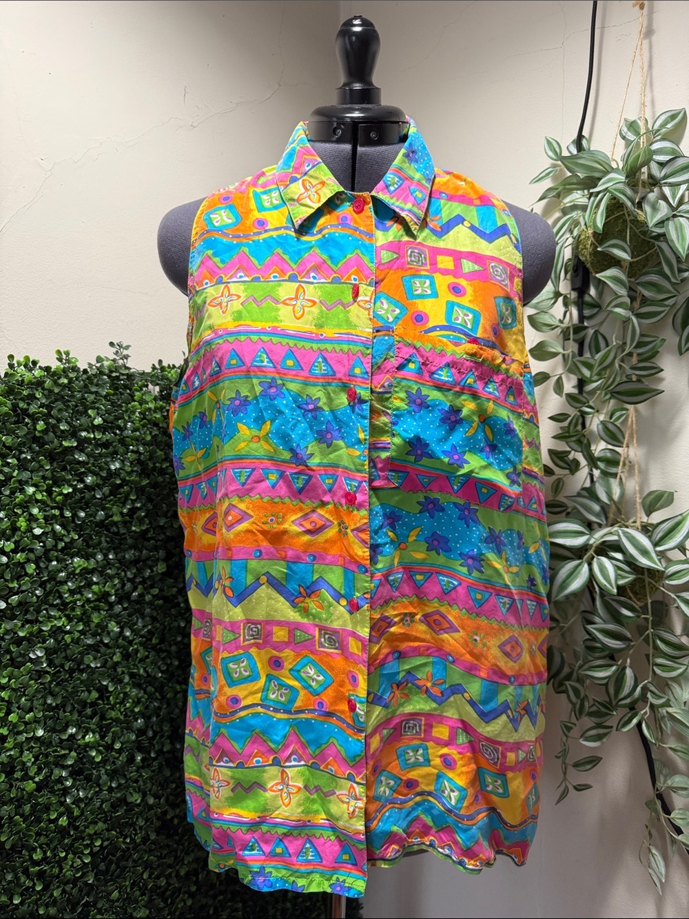 Oscar de la Renta Multicolor Sleeveless Button-Down Shirt